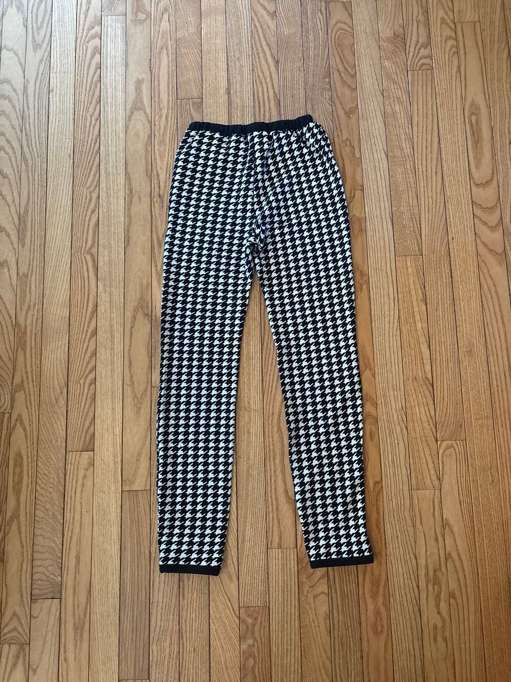 Women's girls juniors black white houndstooth pants casual summer business nwot